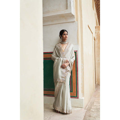 PINK CITY BY SARIKA Women's Chandi Jodha Saree with Stitched Blouse