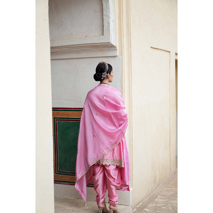 PINK CITY BY SARIKA Women's Gulabi Embroidered Kurta with Dhoti and Dupatta (Set of 3)