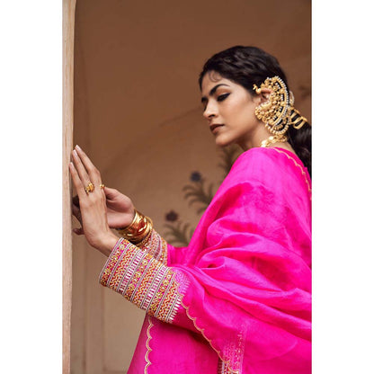 PINK CITY BY SARIKA Women's Rani Embroidered Kurta with Pant and Dupatta (Set of 3)