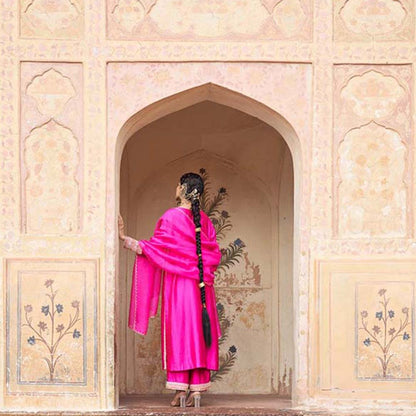 PINK CITY BY SARIKA Women's Rani Embroidered Kurta with Pant and Dupatta (Set of 3)