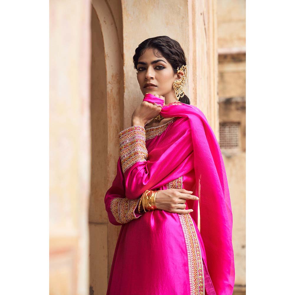 PINK CITY BY SARIKA Women's Rani Embroidered Kurta with Pant and Dupatta (Set of 3)
