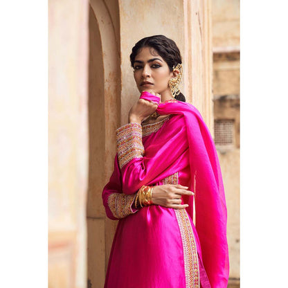 PINK CITY BY SARIKA Women's Rani Embroidered Kurta with Pant and Dupatta (Set of 3)