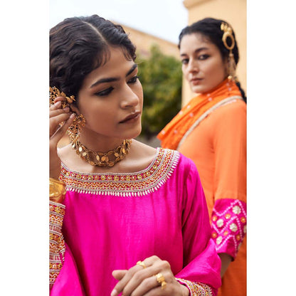 PINK CITY BY SARIKA Women's Rani Embroidered Kurta with Pant and Dupatta (Set of 3)