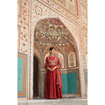 PINK CITY BY SARIKA Women's Jodha Jacket Anarkali Kurta with Jacket and Dupatta (Set of 3)