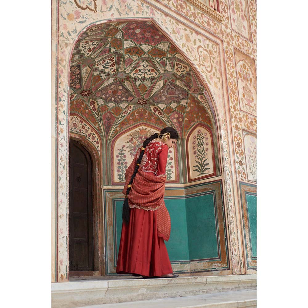 PINK CITY BY SARIKA Women's Jodha Jacket Anarkali Kurta with Jacket and Dupatta (Set of 3)