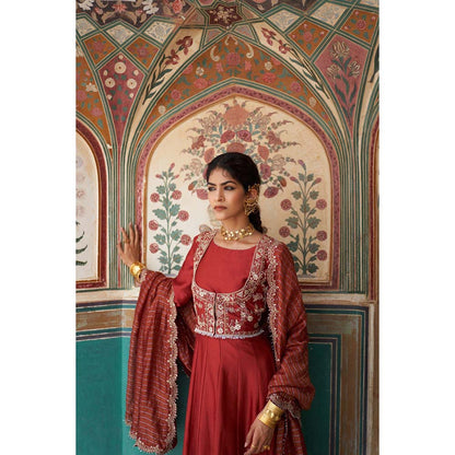 PINK CITY BY SARIKA Women's Jodha Jacket Anarkali Kurta with Jacket and Dupatta (Set of 3)