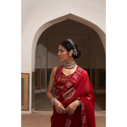 PINK CITY BY SARIKA Women's Mandala Saree with Stitched Blouse