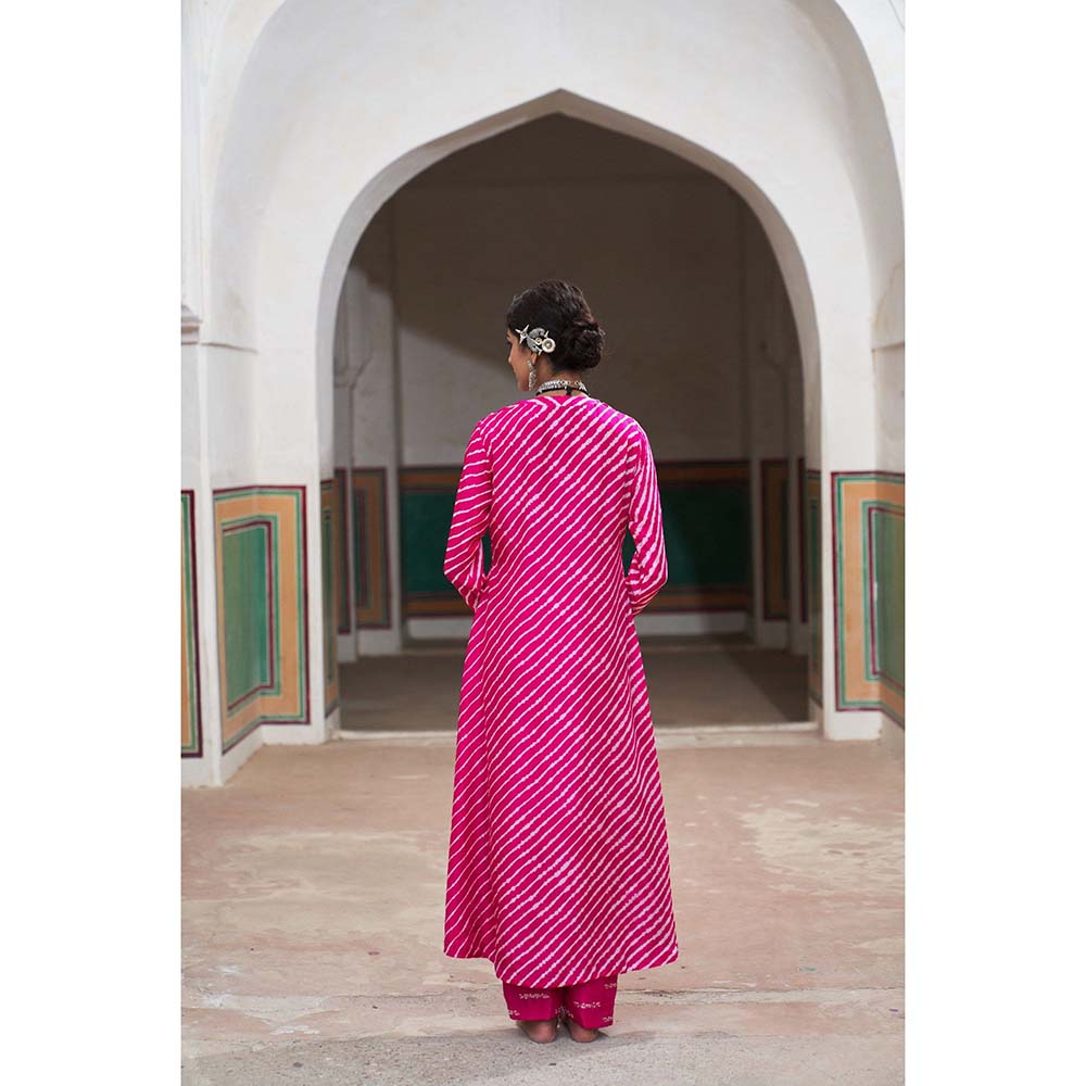 PINK CITY BY SARIKA Women's Leheriya High Low Embellished Kurta and Salwar (Set of 2)