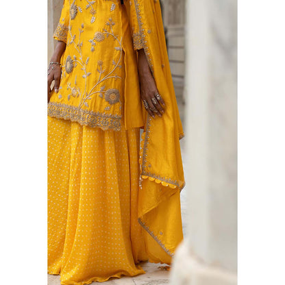PINK CITY BY SARIKA Yellow Sunflower Sharara with Kurta and Dupatta (Set of 3)
