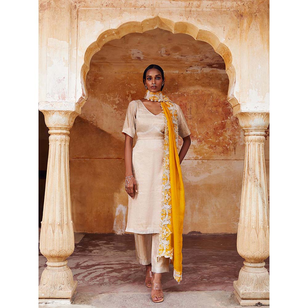 PINK CITY BY SARIKA Silver Chandi Kurta with Pant and Dupatta (Set of 3)