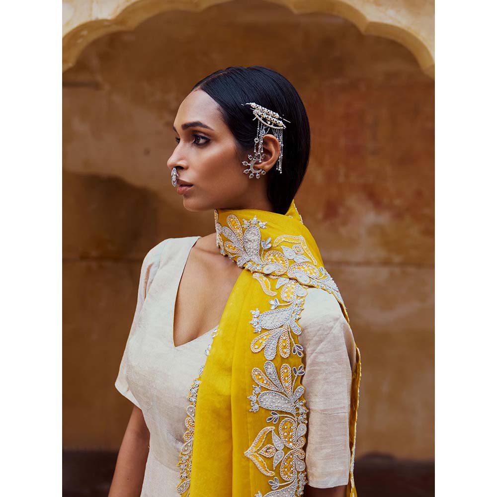 PINK CITY BY SARIKA Silver Chandi Kurta with Pant and Dupatta (Set of 3)