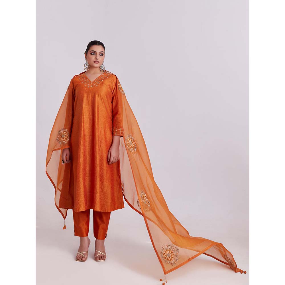 PINK CITY BY SARIKA Orange Kurta with Pant and Dupatta (Set of 3)