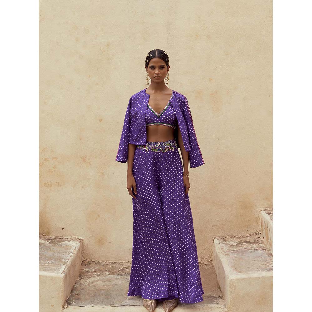 PINK CITY BY SARIKA Blue Boss Babe Blouse with Palazzo and Jacket (Set of 3)