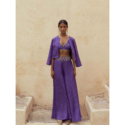 PINK CITY BY SARIKA Blue Boss Babe Blouse with Palazzo and Jacket (Set of 3)