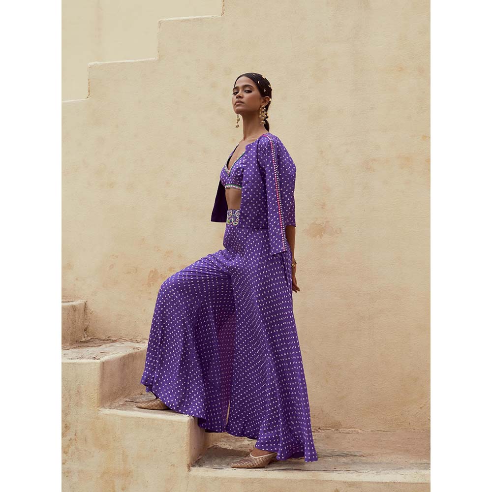 PINK CITY BY SARIKA Blue Boss Babe Blouse with Palazzo and Jacket (Set of 3)