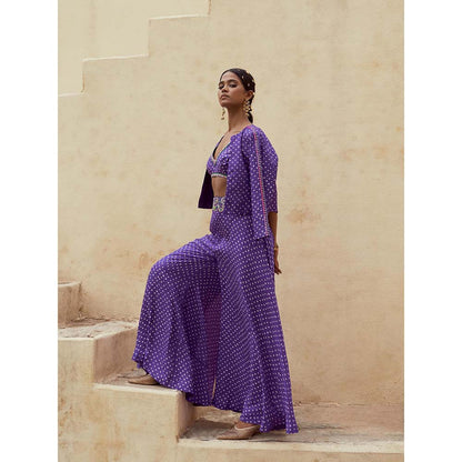 PINK CITY BY SARIKA Blue Boss Babe Blouse with Palazzo and Jacket (Set of 3)