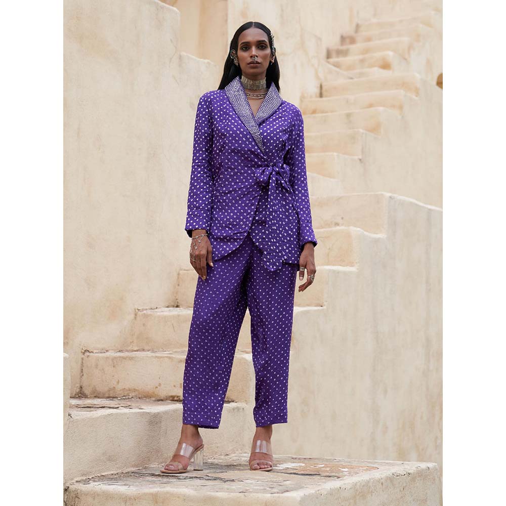 PINK CITY BY SARIKA Blue Wrap Around Jacket with Pant (Set of 2)