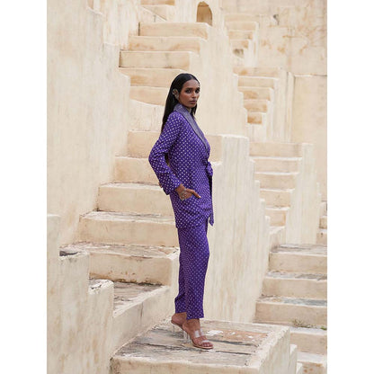 PINK CITY BY SARIKA Blue Wrap Around Jacket with Pant (Set of 2)