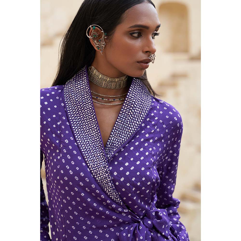 PINK CITY BY SARIKA Blue Wrap Around Jacket with Pant (Set of 2)