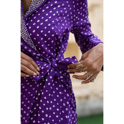 PINK CITY BY SARIKA Blue Wrap Around Jacket with Pant (Set of 2)