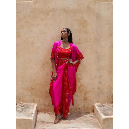 PINK CITY BY SARIKA Red Hot Mess Kite Cape with Blouse and Skirt (Set of 3)