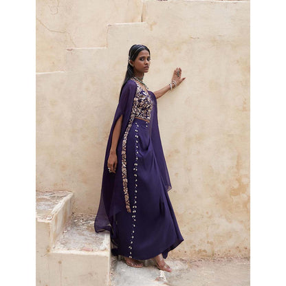 PINK CITY BY SARIKA Royal Blue Skirt with Blouse and Cape (Set of 3)