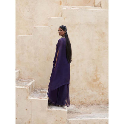 PINK CITY BY SARIKA Royal Blue Skirt with Blouse and Cape (Set of 3)