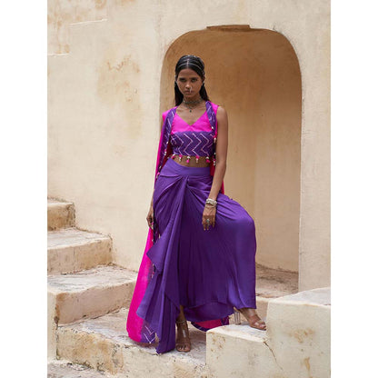 PINK CITY BY SARIKA Purple 2 Cape with Blouse and Skirt (Set of 4)