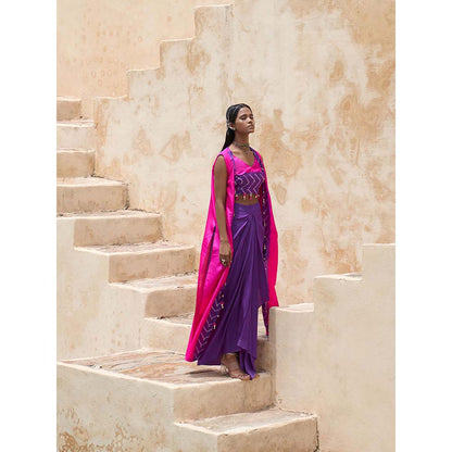 PINK CITY BY SARIKA Purple 2 Cape with Blouse and Skirt (Set of 4)