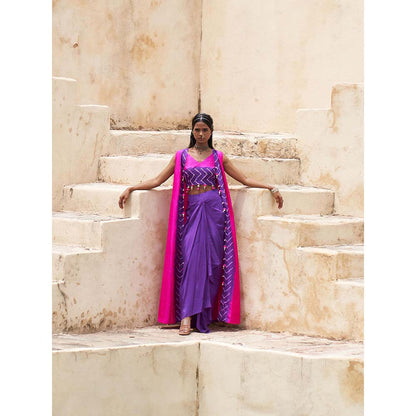 PINK CITY BY SARIKA Purple 2 Cape with Blouse and Skirt (Set of 4)