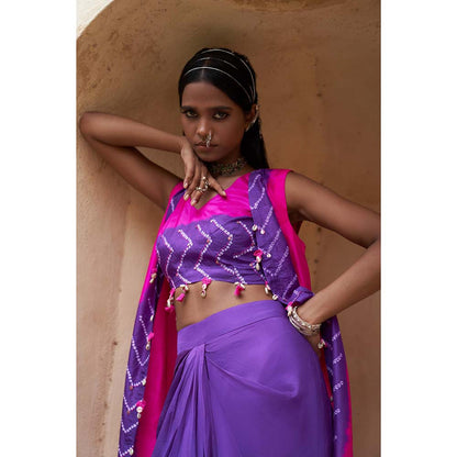 PINK CITY BY SARIKA Purple 2 Cape with Blouse and Skirt (Set of 4)