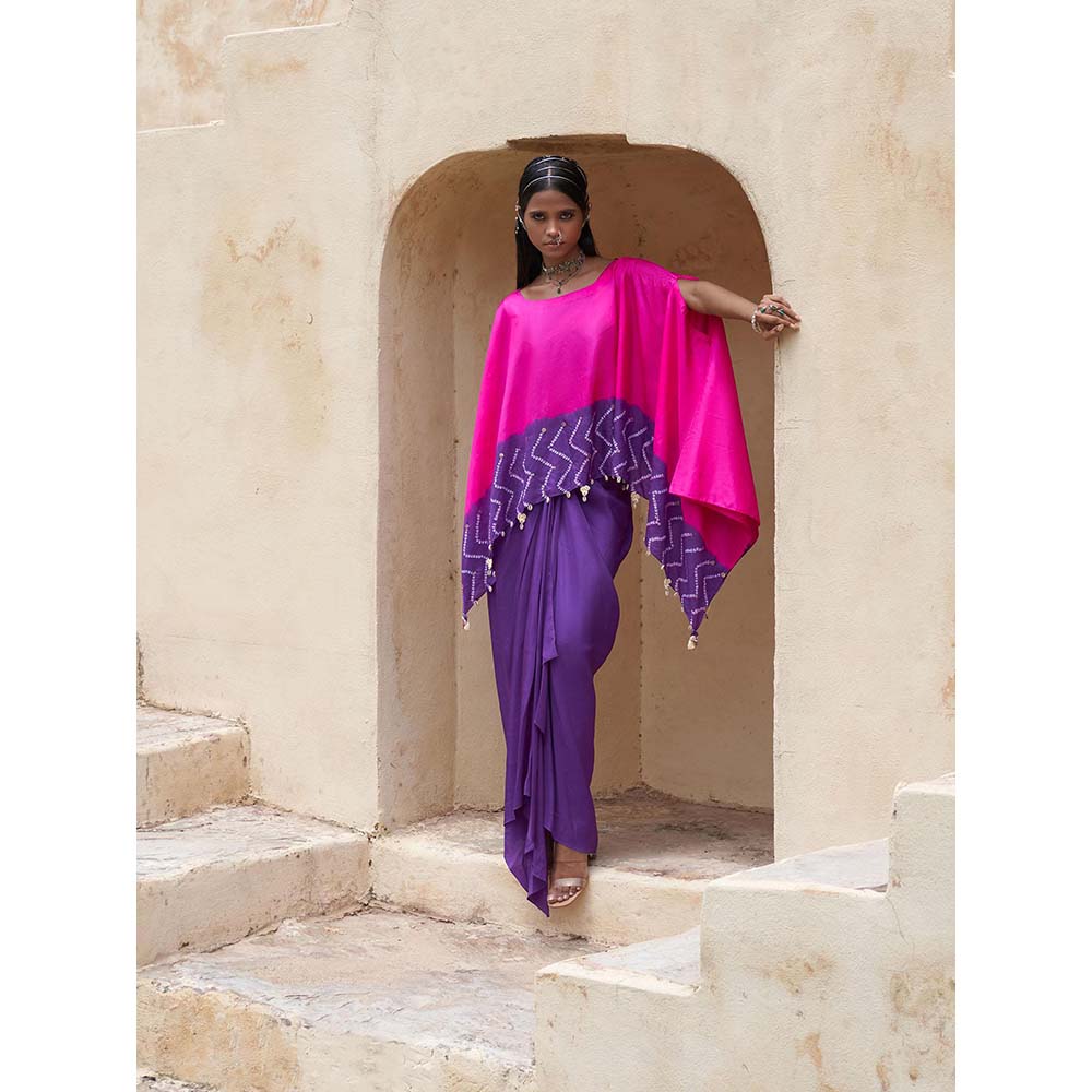 PINK CITY BY SARIKA Purple 2 Cape with Blouse and Skirt (Set of 4)