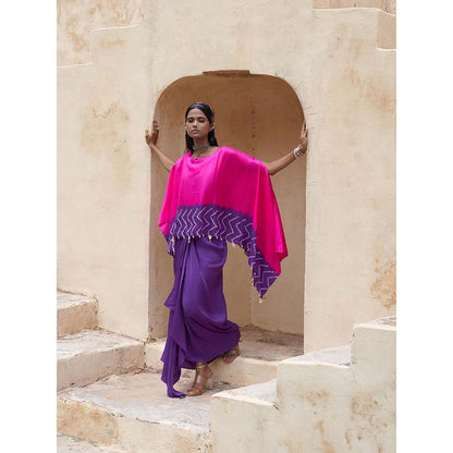 PINK CITY BY SARIKA Purple 2 Cape with Blouse and Skirt (Set of 4)