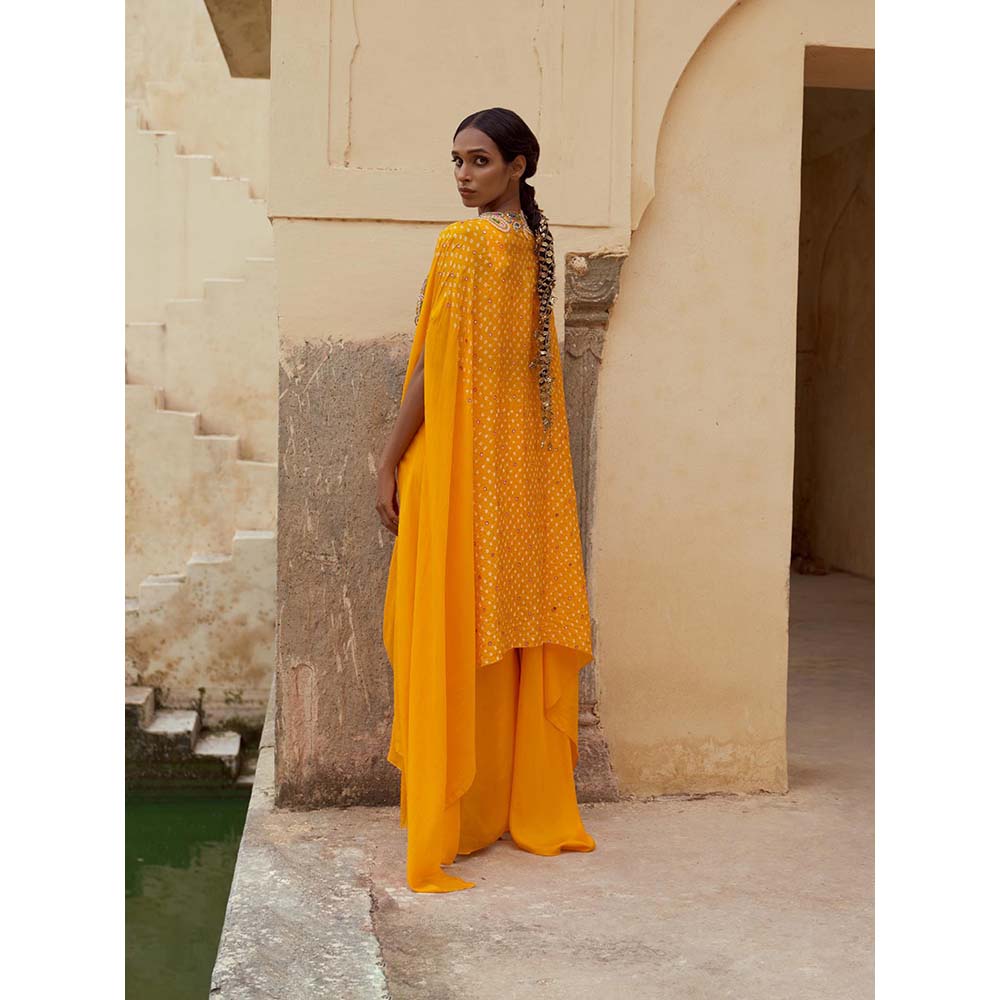 PINK CITY BY SARIKA Yellow Blouse with Skirt, Cape, Drape and Potli (Set of 5)