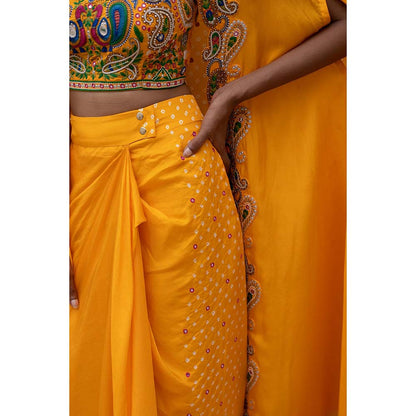 PINK CITY BY SARIKA Yellow Blouse with Skirt and Cape (Set of 3)