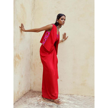 PINK CITY BY SARIKA Red Bustier with Skirt and Jacket (Set of 3)