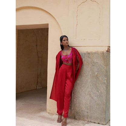 PINK CITY BY SARIKA Red All Things Pink City Cape with Bustier and Pant (Set of 3)