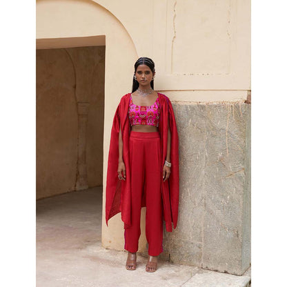 PINK CITY BY SARIKA Red All Things Pink City Cape with Bustier and Pant (Set of 3)