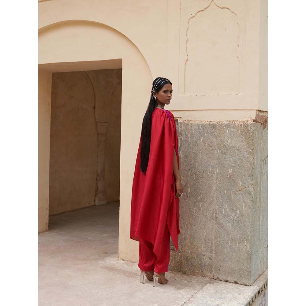 PINK CITY BY SARIKA Red All Things Pink City Cape with Bustier and Pant (Set of 3)