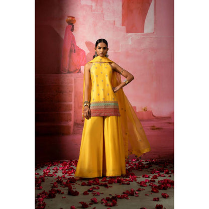 PINK CITY BY SARIKA Peela Embroidered Kurta with Sharara and Dupatta (Set of 3)