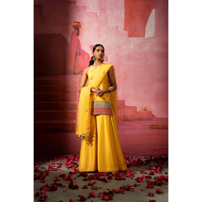 PINK CITY BY SARIKA Peela Embroidered Kurta with Sharara and Dupatta (Set of 3)