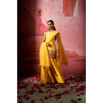 PINK CITY BY SARIKA Peela Embroidered Kurta with Sharara and Dupatta (Set of 3)