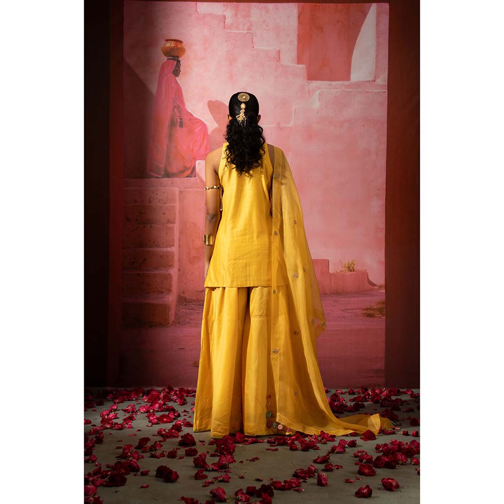 PINK CITY BY SARIKA Peela Embroidered Kurta with Sharara and Dupatta (Set of 3)