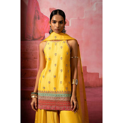 PINK CITY BY SARIKA Peela Embroidered Kurta with Sharara and Dupatta (Set of 3)