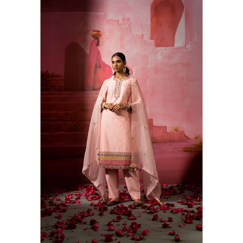 PINK CITY BY SARIKA Gulabi Embroidered Kurta with Pant and Dupatta (Set of 3)