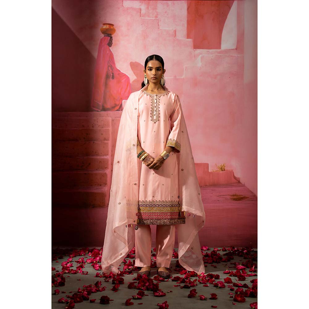 PINK CITY BY SARIKA Gulabi Embroidered Kurta with Pant and Dupatta (Set of 3)