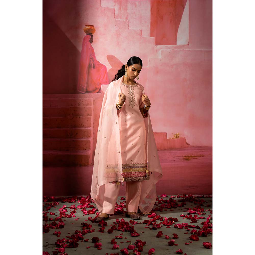 PINK CITY BY SARIKA Gulabi Embroidered Kurta with Pant and Dupatta (Set of 3)