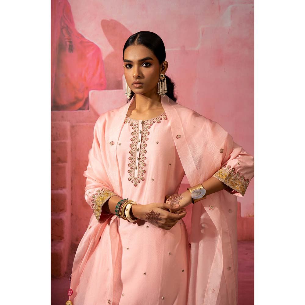 PINK CITY BY SARIKA Gulabi Embroidered Kurta with Pant and Dupatta (Set of 3)