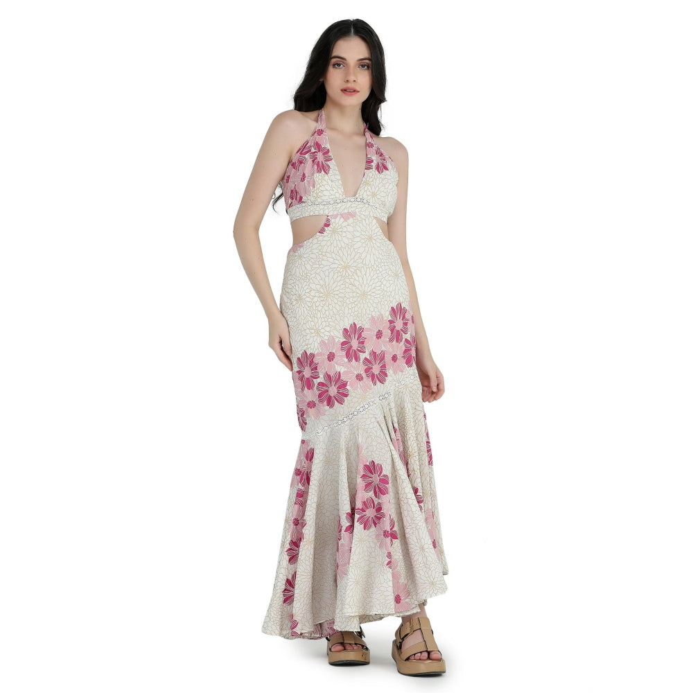 Pinnacle By Shruti Sancheti Bone Asymmetrical Printed Dress