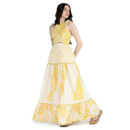 Pinnacle By Shruti Sancheti Bone Floral Printed Skirt with Floral Embroidered Top (Set of 2)